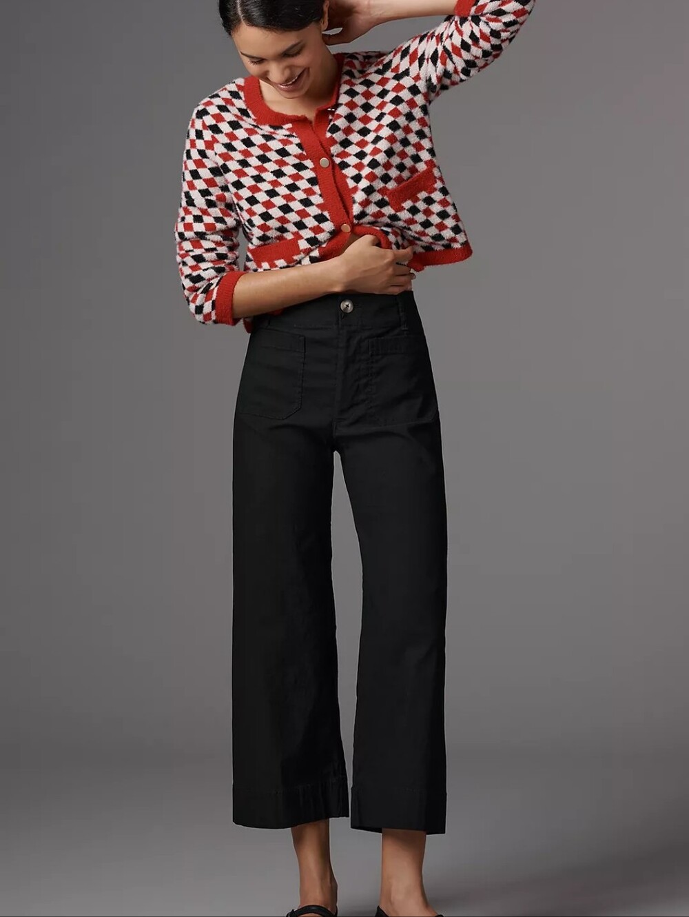 Anthropologie Maeve Colette black high-rise wide leg crop pants